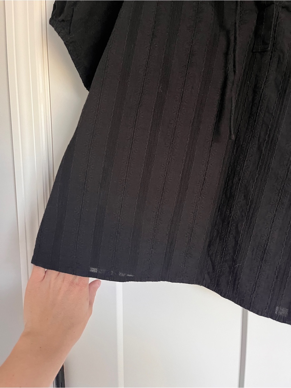 LOFT Black Peasant Tie-Front Blouse with Puff Sleeves - Picture 2 of 6